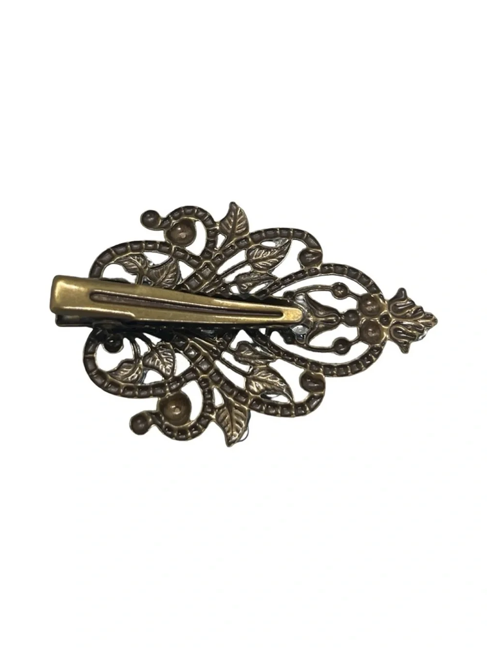 Antique-Style Filigree Hair Clip with Green Stones